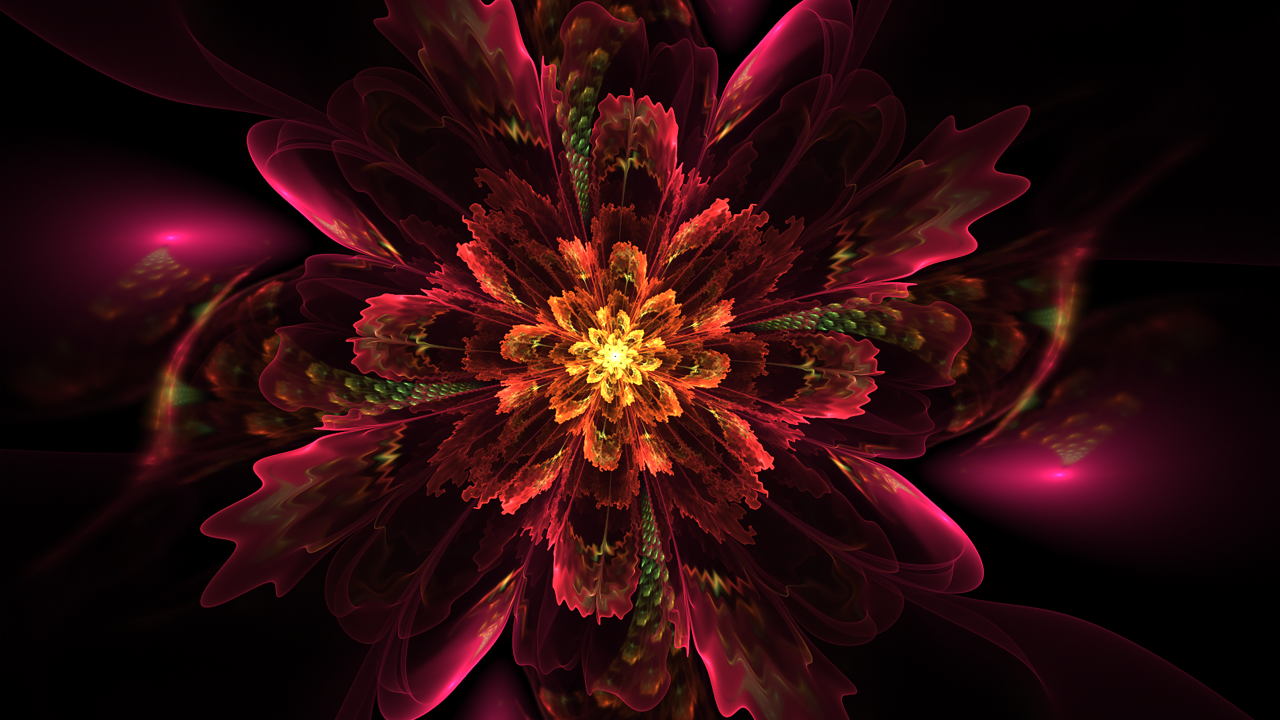 Красный необычный фрактальный рисунок со свечением