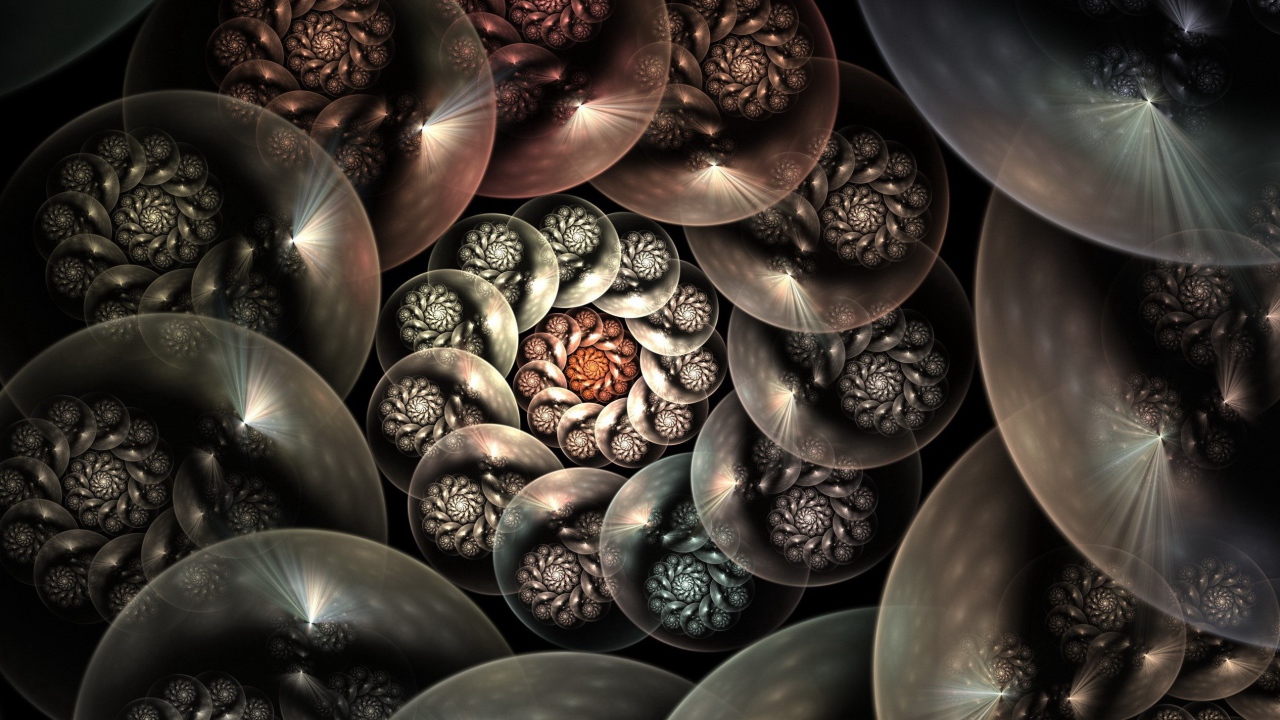 Спираль из шаров на черном фоне 