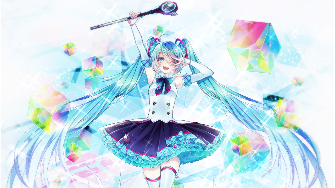 Anime girl with blue hair with crystals