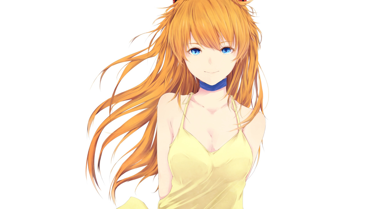 Красивая голубоглазая девушка аниме с рыжими волосами