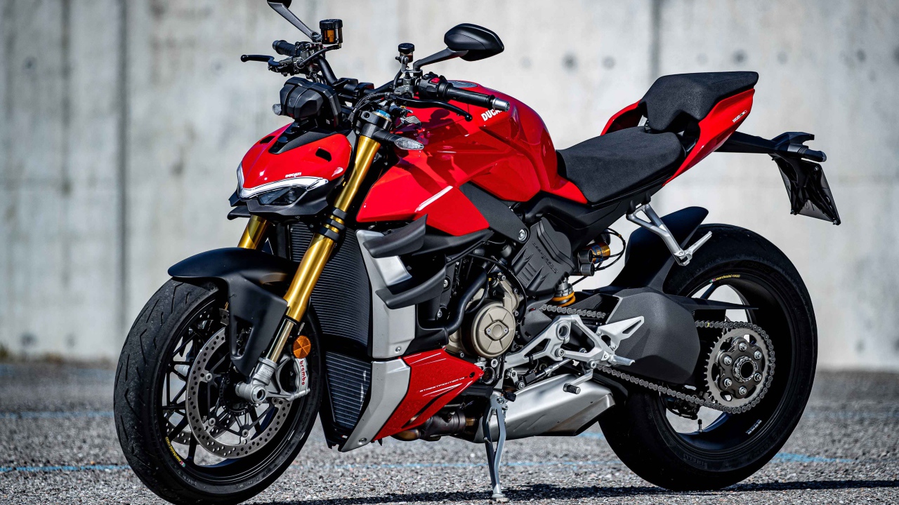 Red fast new 2021 Ducati V4 Streetfighter motorcycle