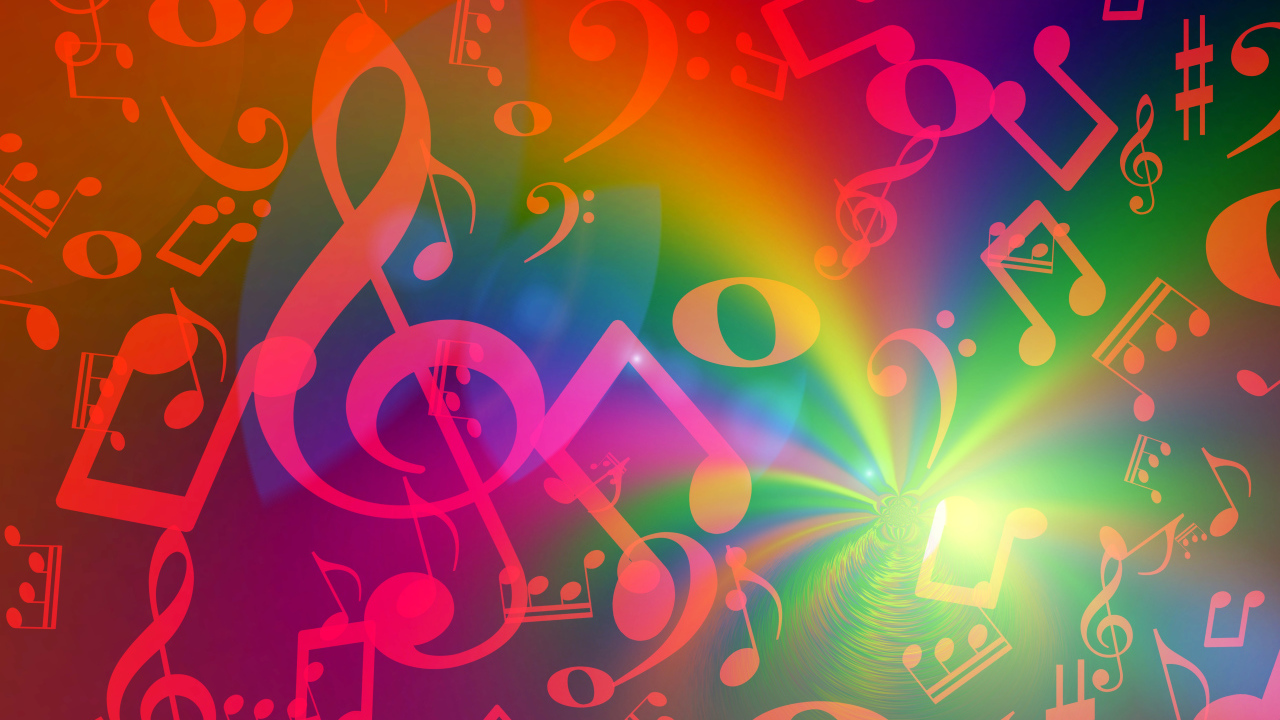 Яркие красные ноты в радужном свечении 