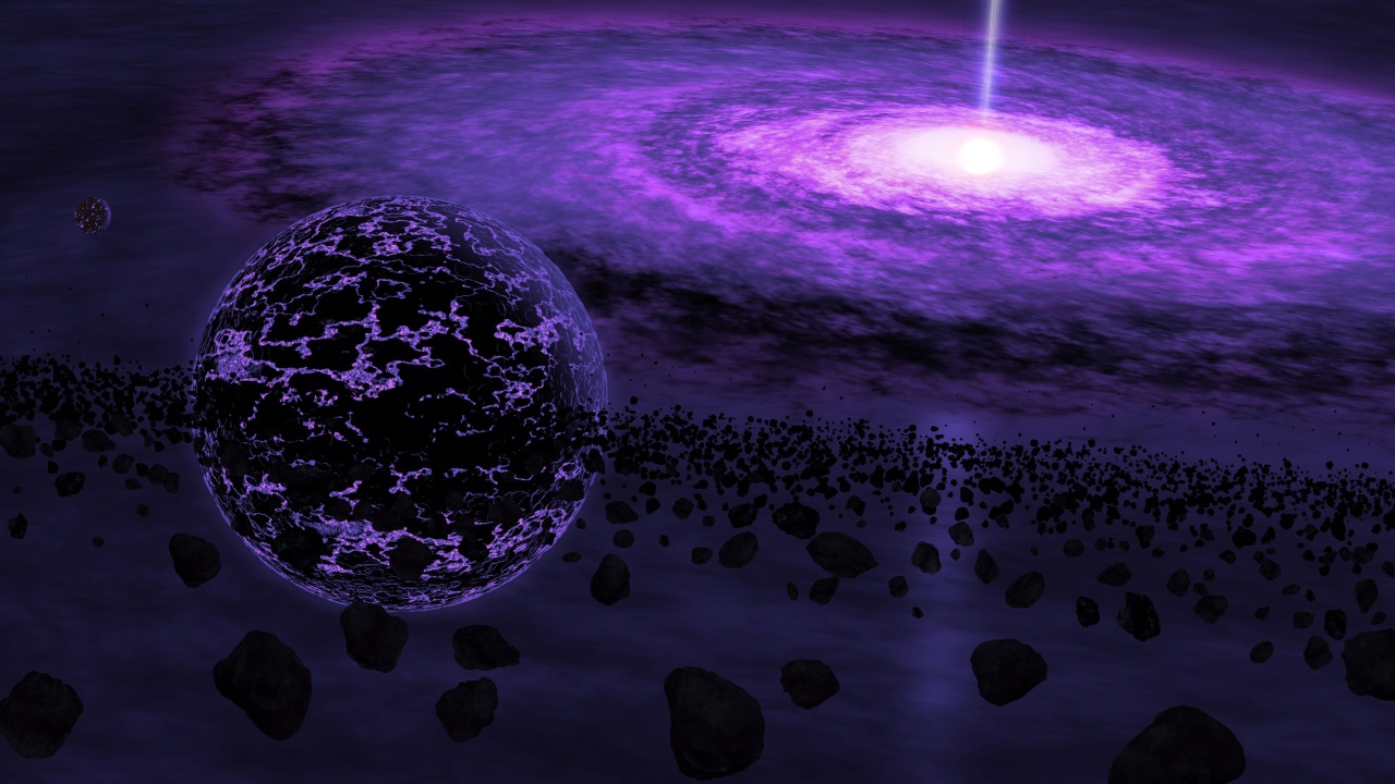 Черная дыра и планета с метеоритами в космосе 