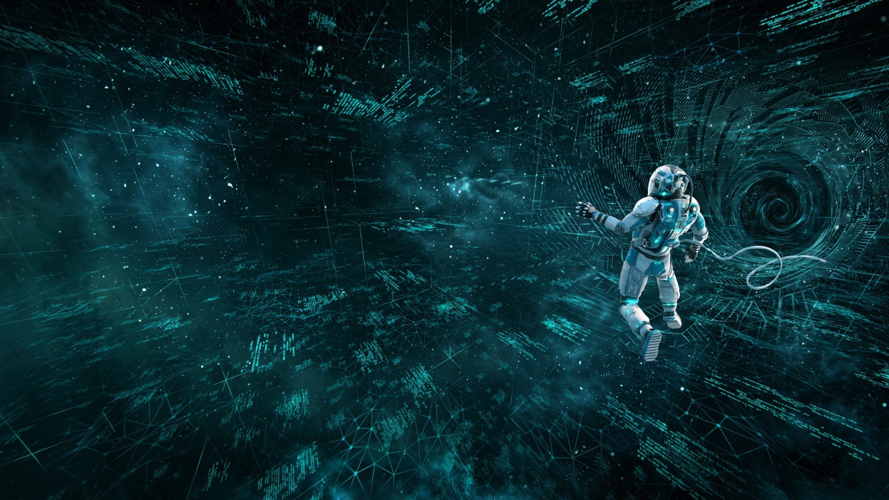 Мужчина астронавт в информационном космосе