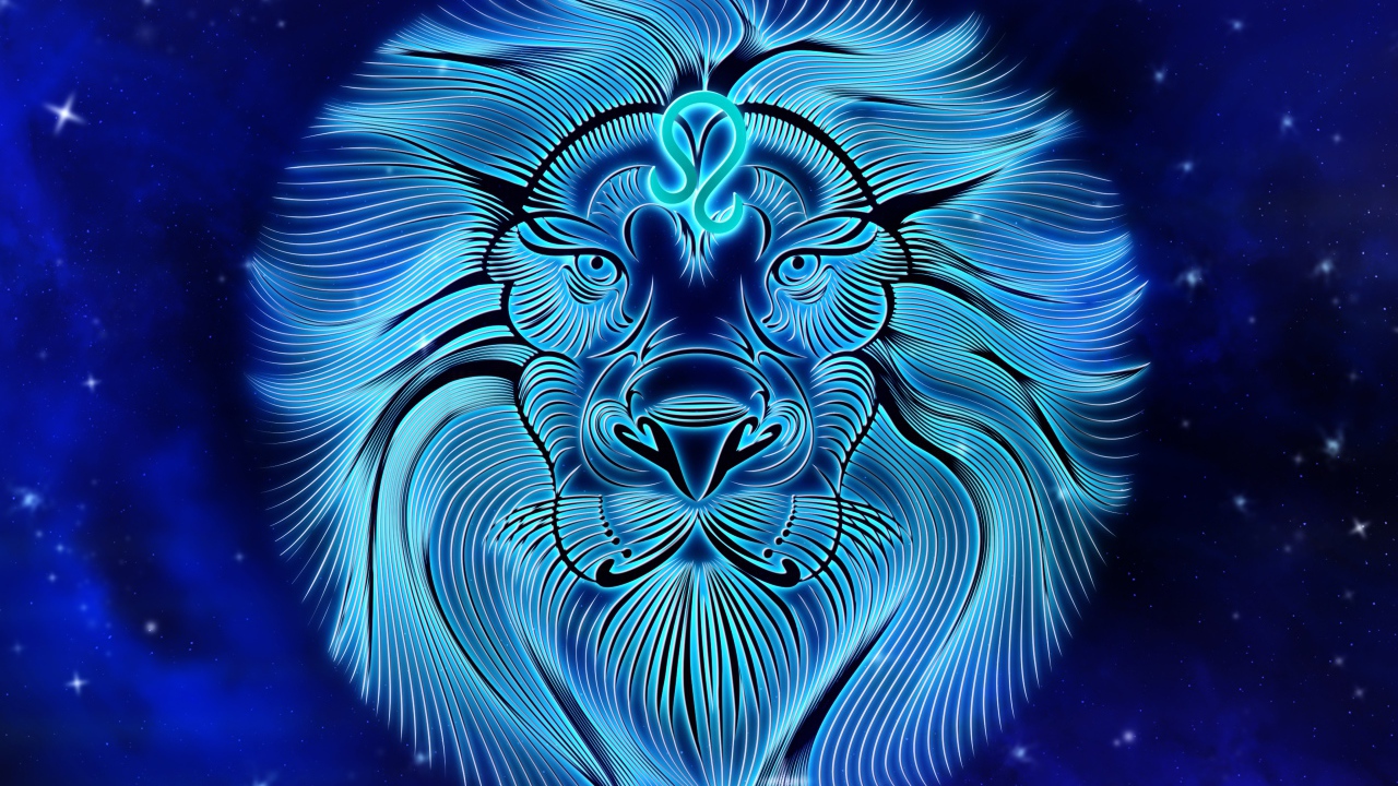 Красивый знак зодиака лев на синем фоне