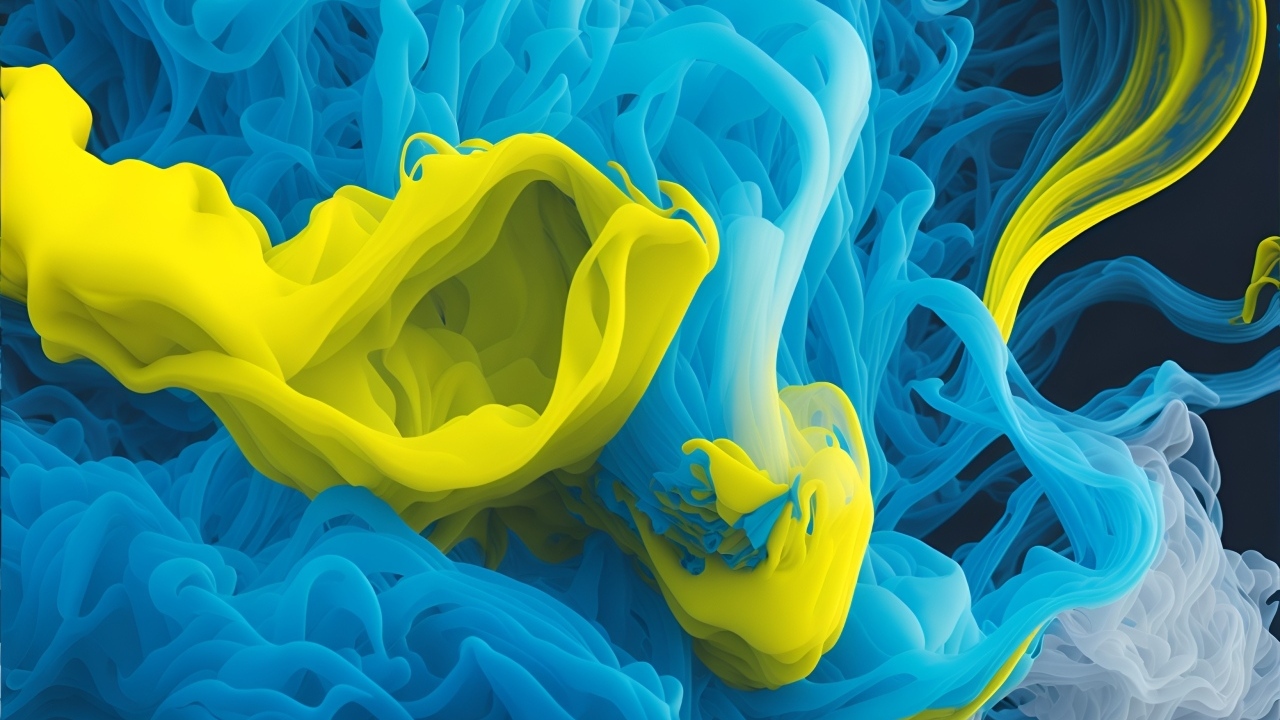 Голубой и желтый дым крупным планом