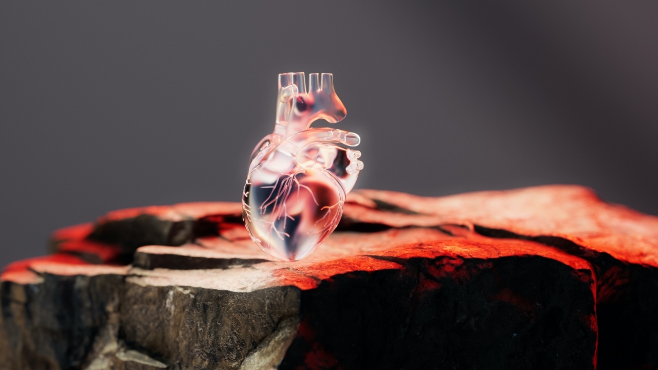 Стеклянное 3д сердце на камне