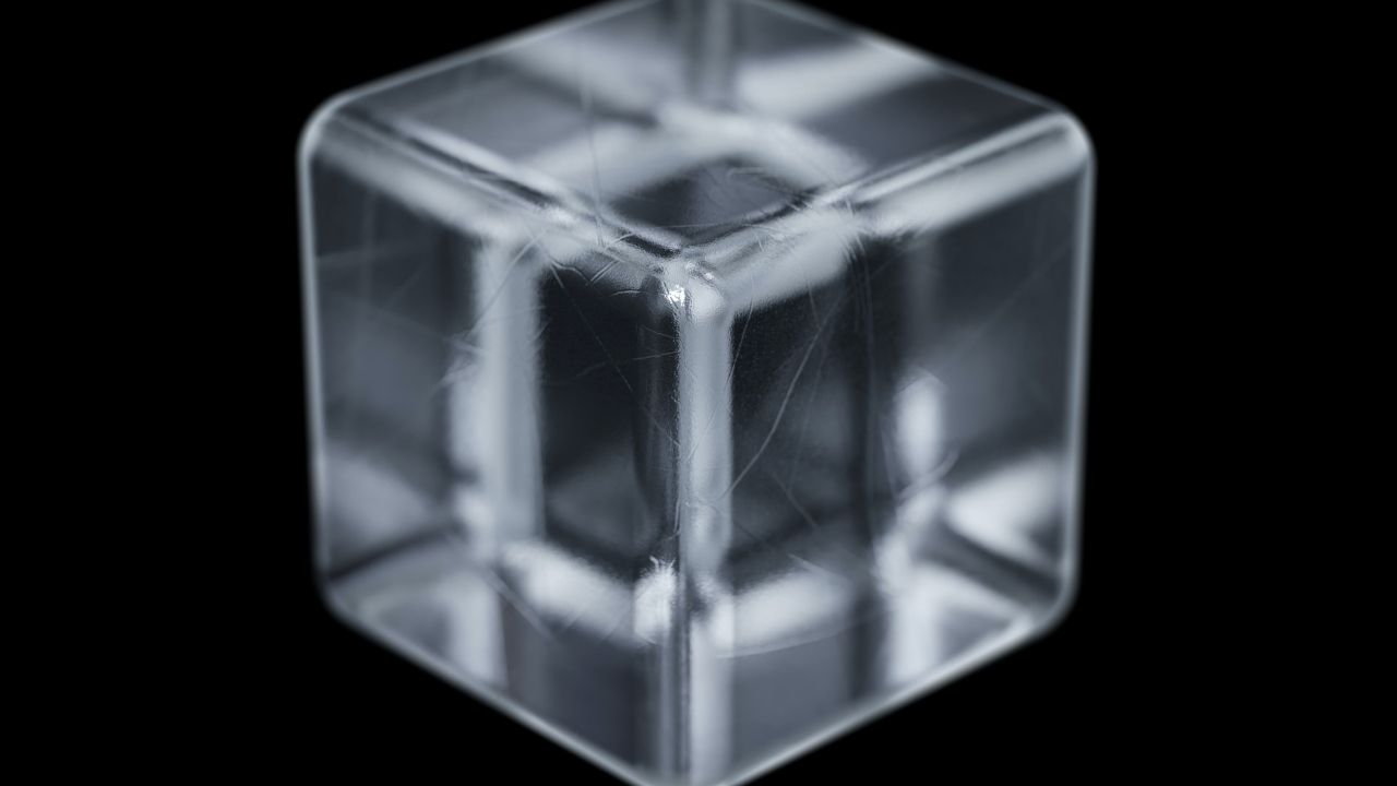 Ледяной 3д куб на черном фоне крупным планом