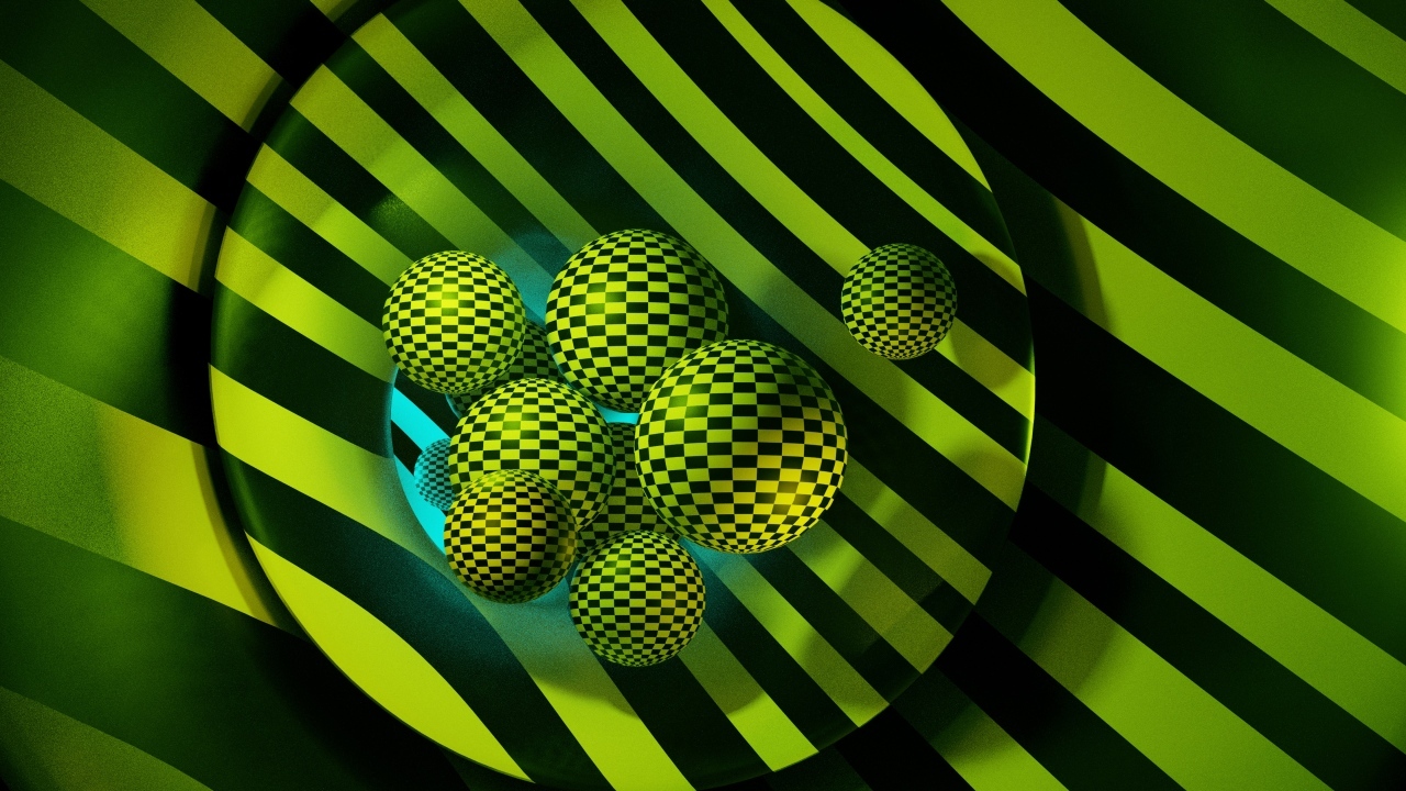 Желтые 3д шары в черную клетку