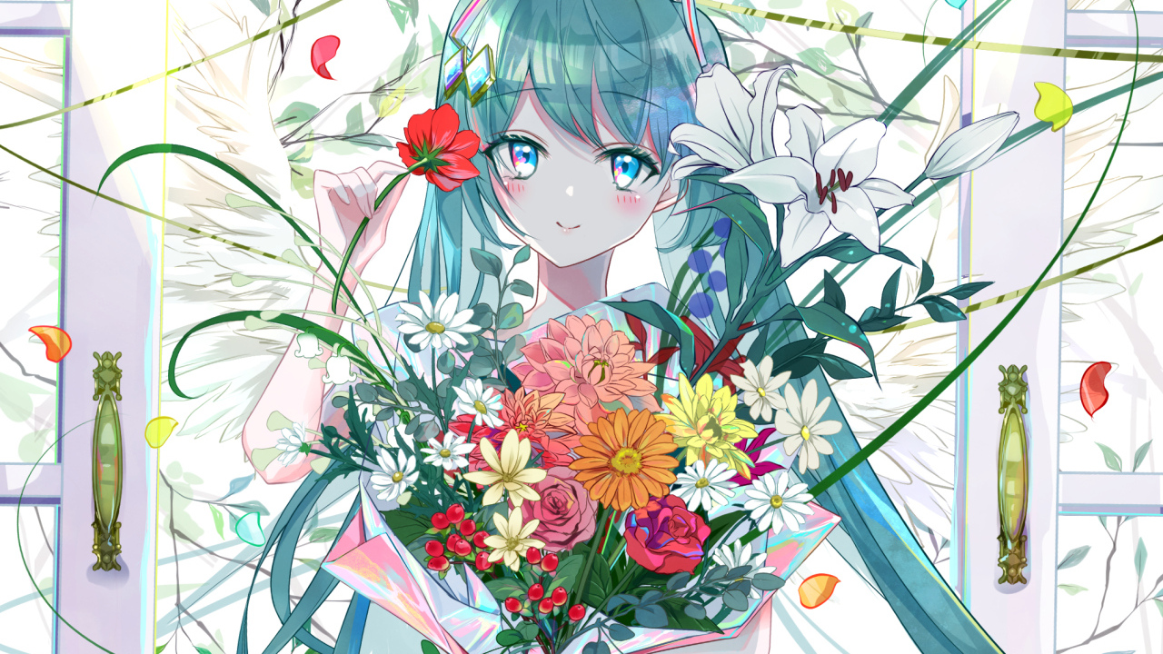 Девушка аниме с голубыми волосами Hatsune Miku