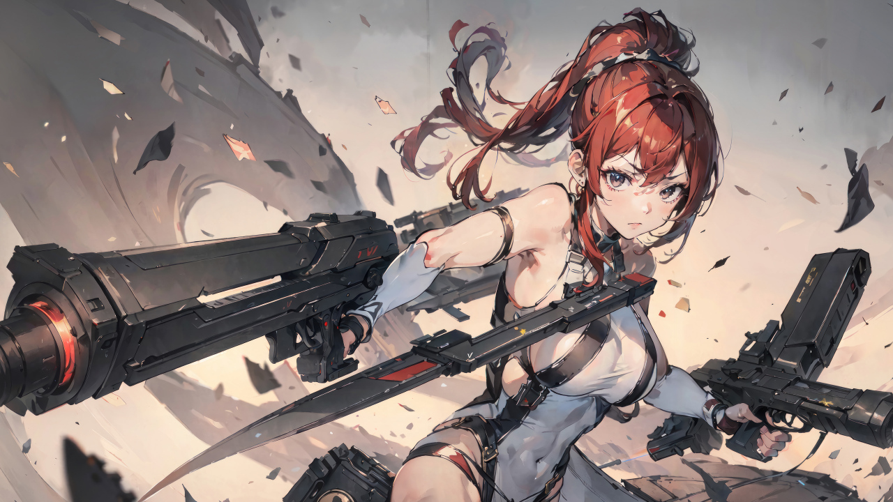 Severe anime girl with guns
