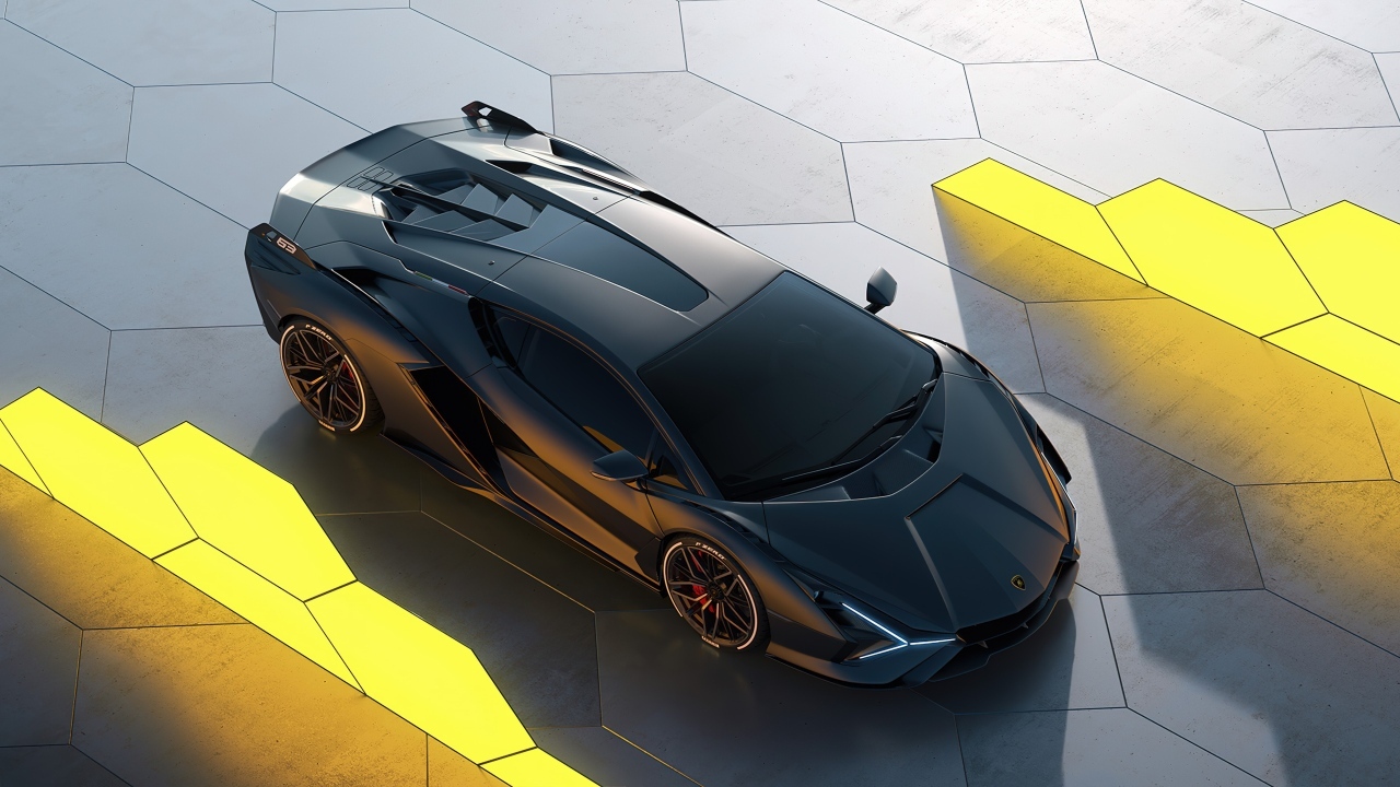 Вид сверху на автомобиль  Lamborghini Sian CGI