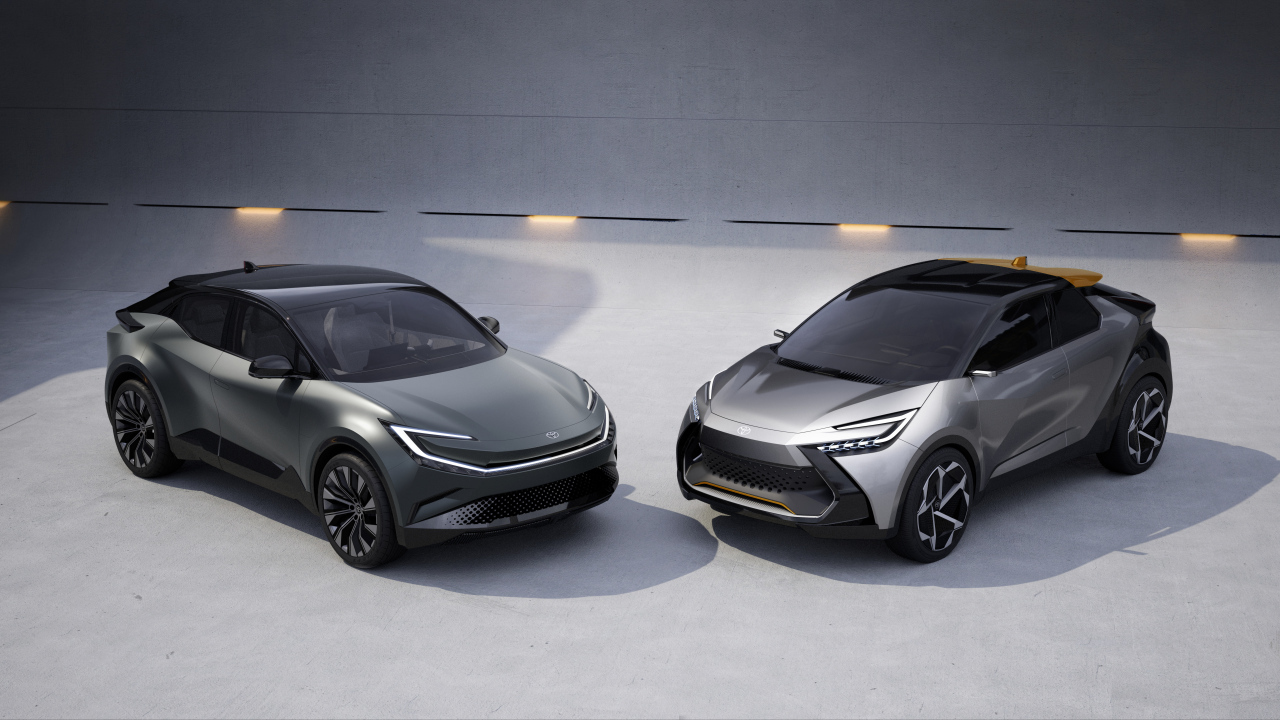 Два стильных автомобиля Toyota BZ Compact SUV Concept Toyota C-HR Prologue 2022
