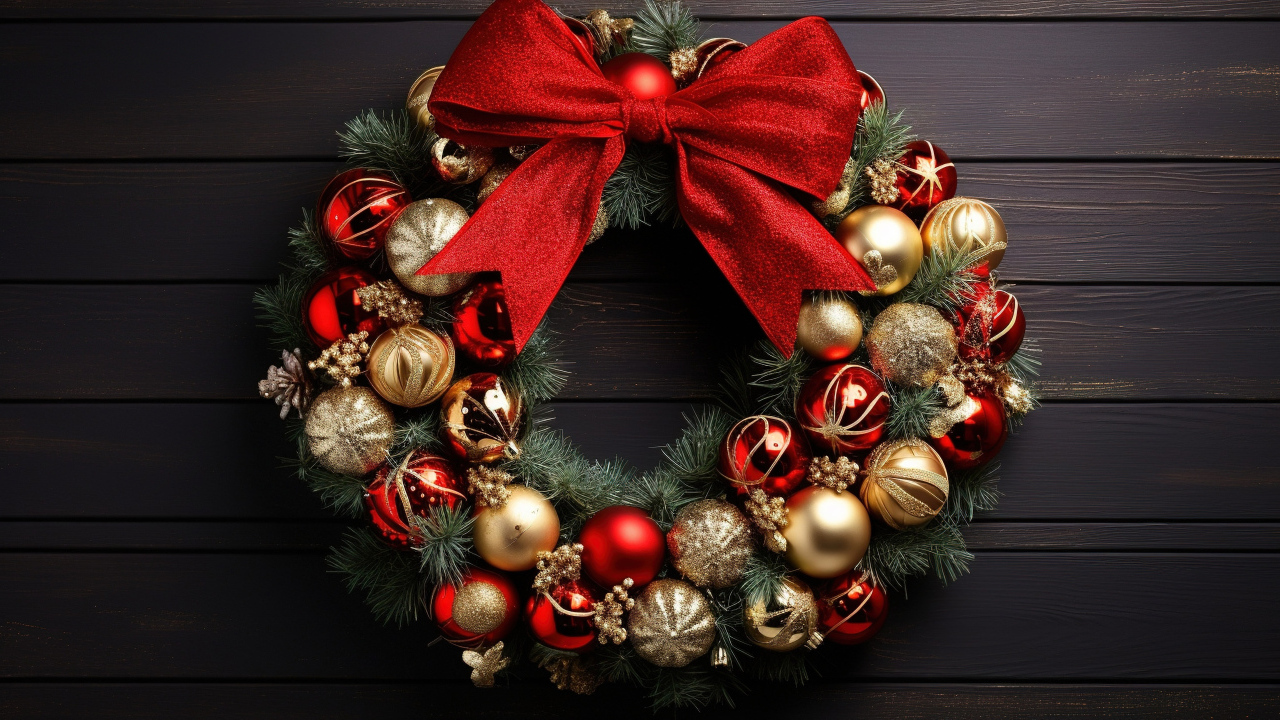 Рождественский венок с красным бантом