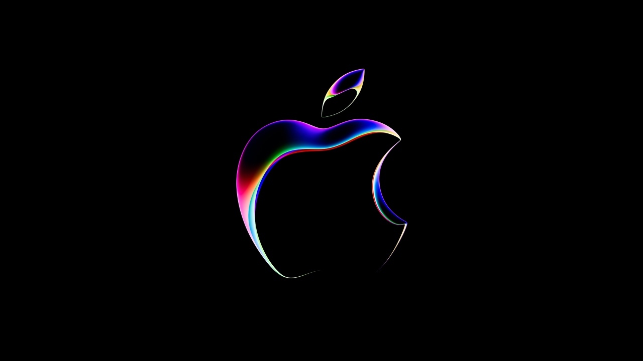 Неоновый логотип  Apple на черном фоне