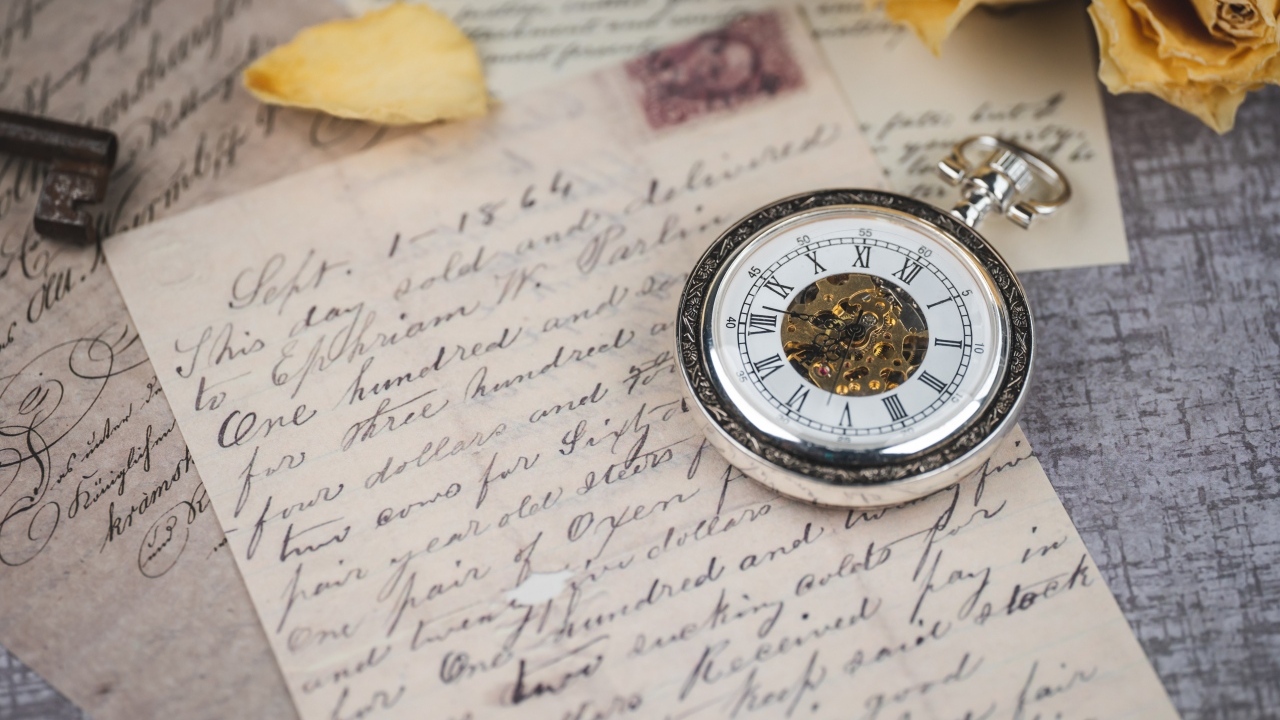 Карманные часы с письмом на столе