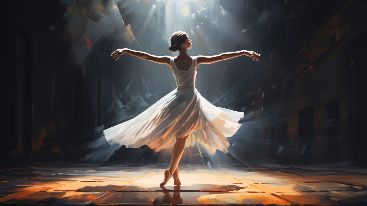 Нарисованная девушка балерина в белом платье