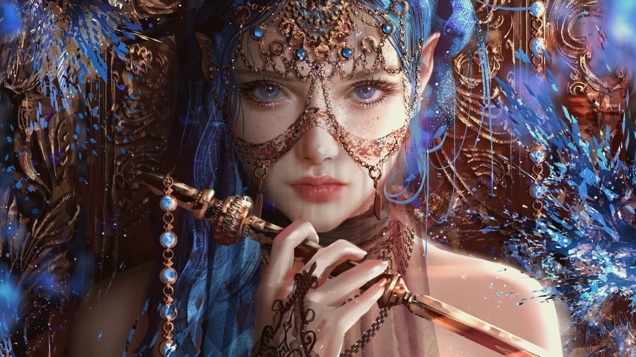 Красивая фантастическая девушка с украшениями на лице