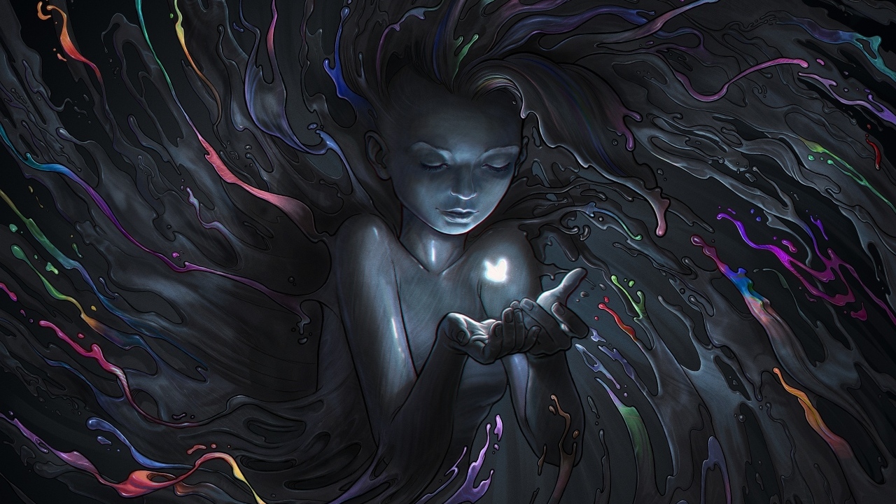 Фантастическая девушка в каплях краски