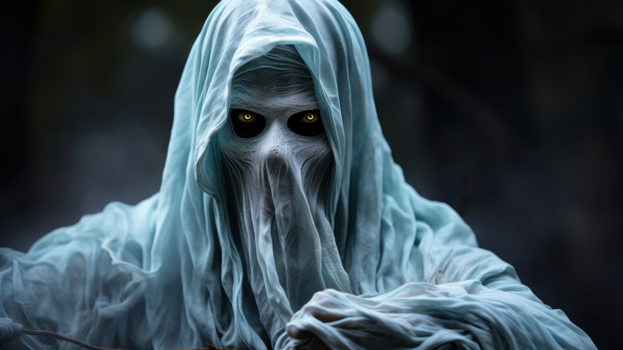 Белый призрак со светящимися глазами