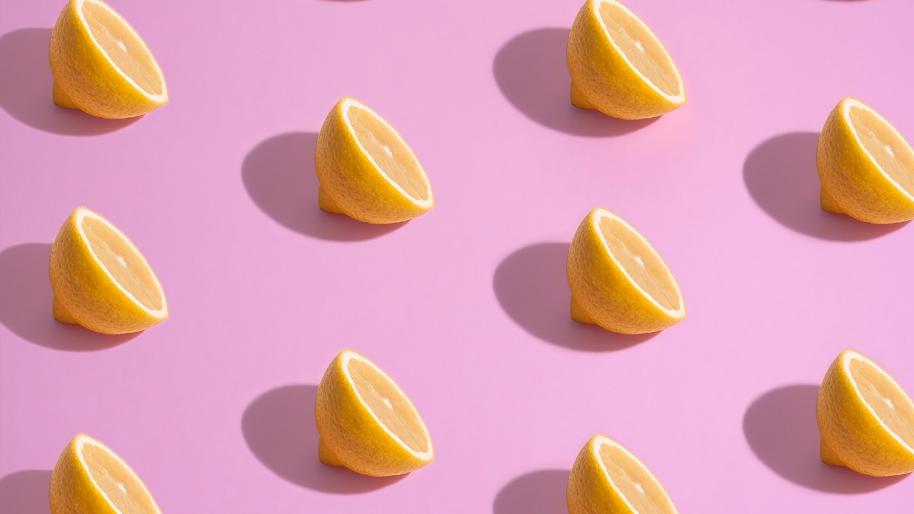 Половинки лимона на розовом фоне