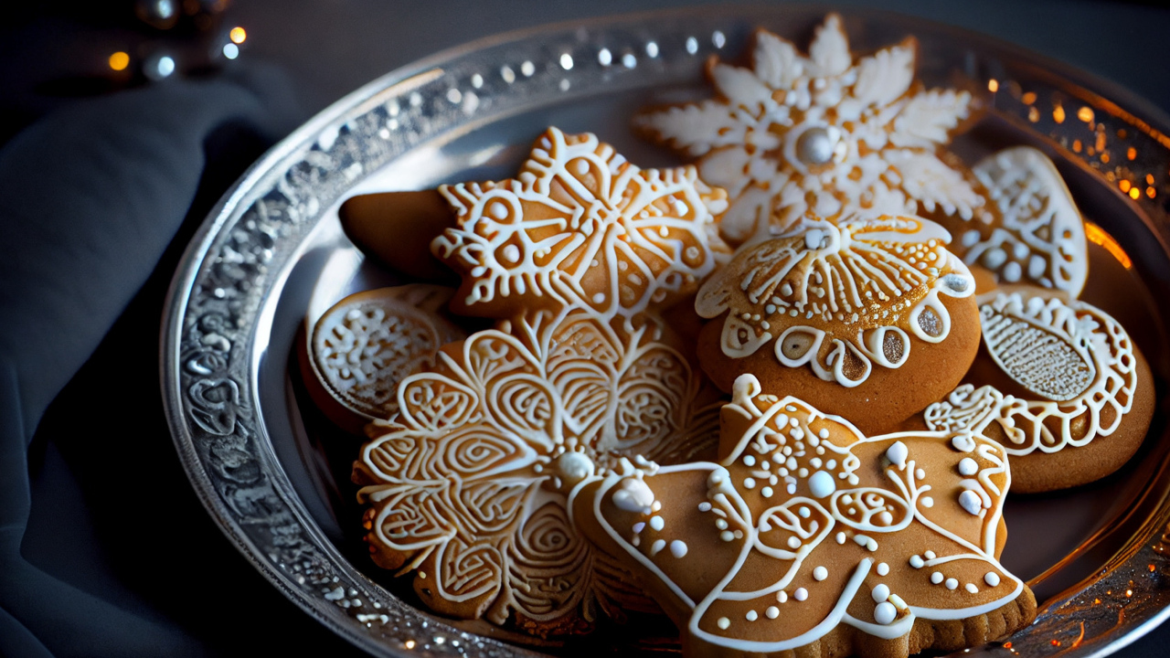 Праздничное печенье с глазурью на столе