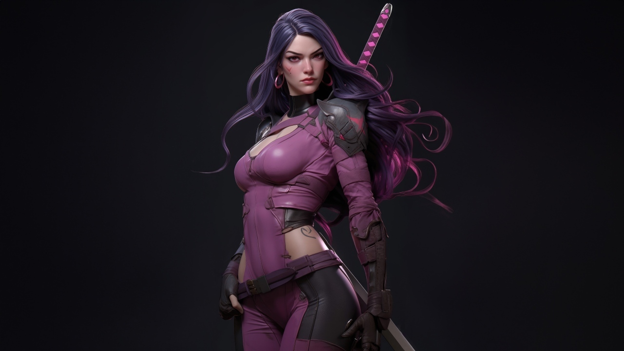 Красивая девушка воин в костюме с мечом