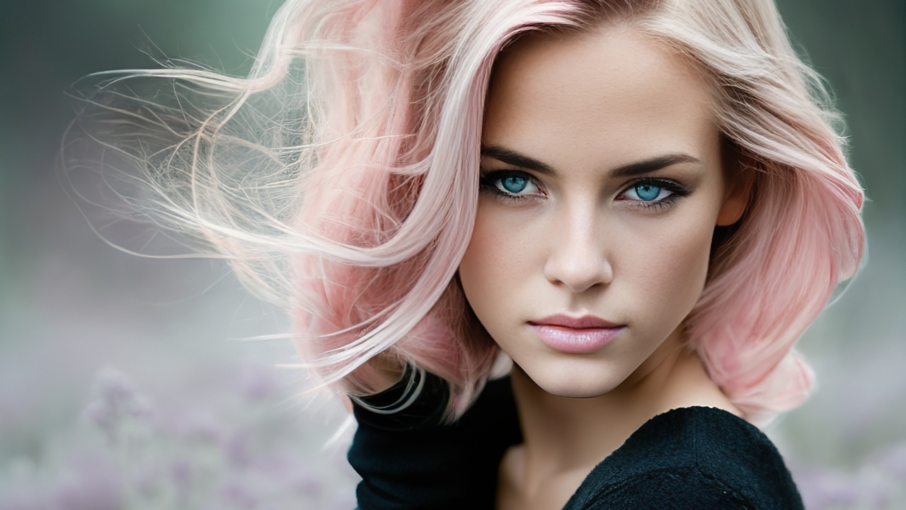 Голубоглазая девушка с розовыми волосами