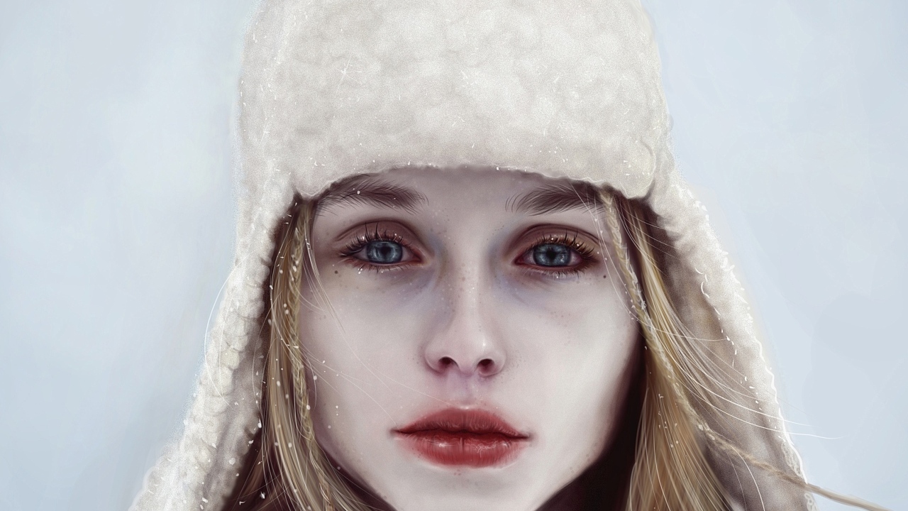 Грустная голубоглазая девушка в шапке