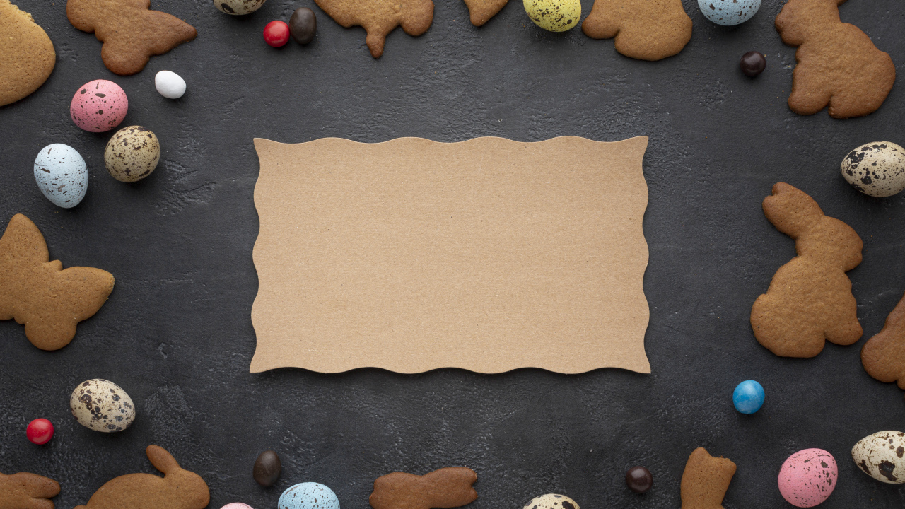 Шаблон поздравительной открытки на Пасху со сладостями