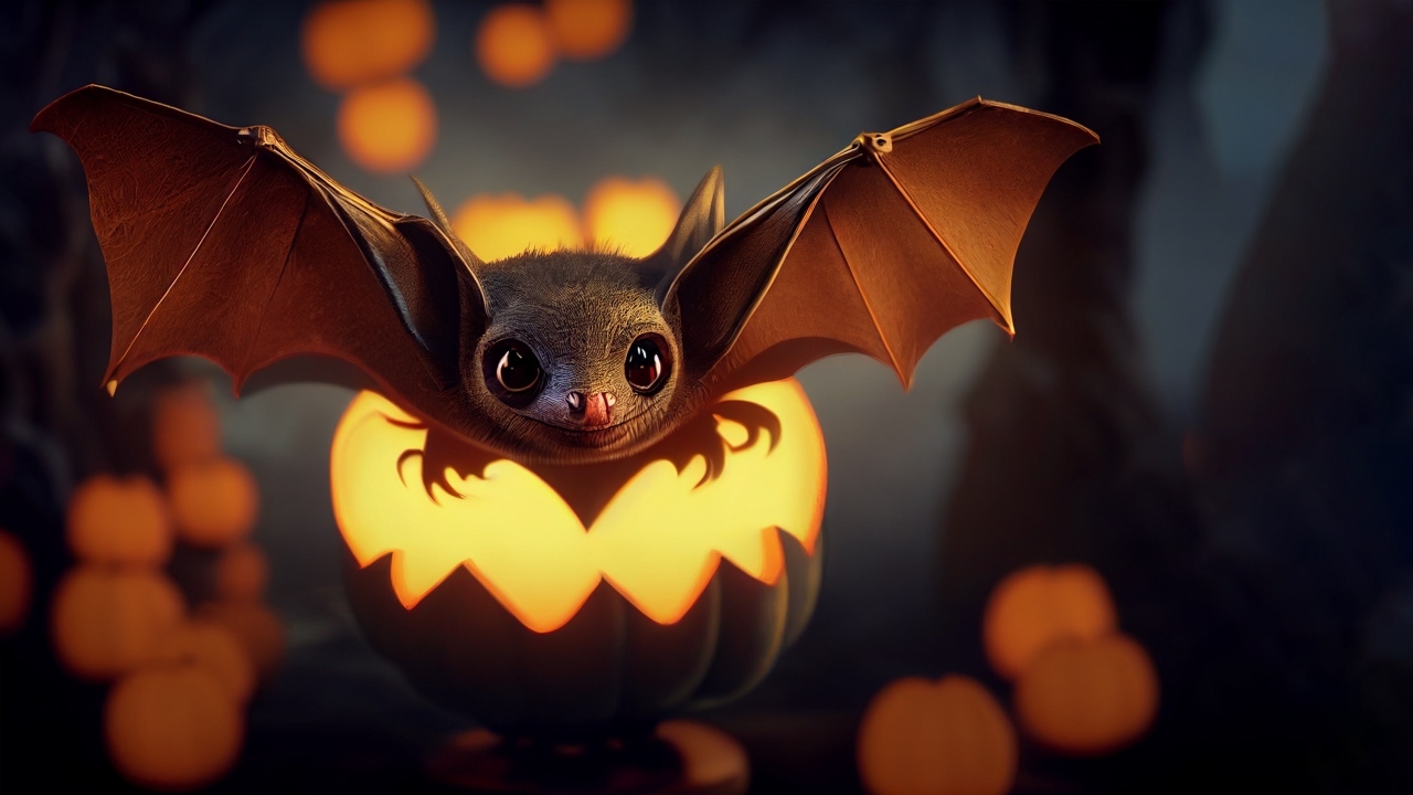 Маленькая летучая мышь с тыквой