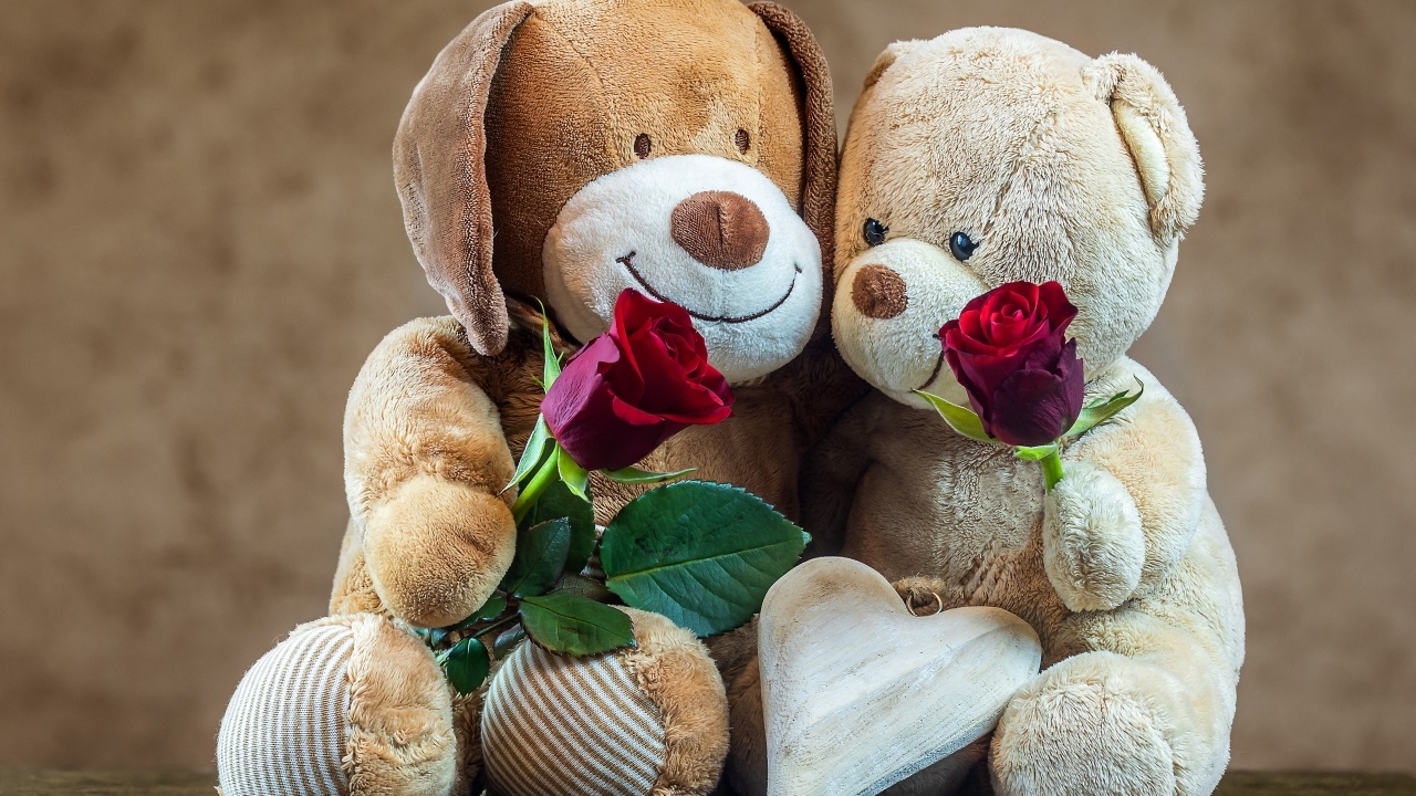 Две плюшевых игрушки с розами в подарок на День Святого Валентина
