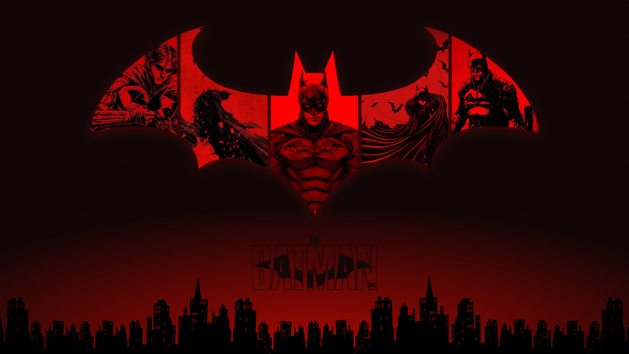 Логотип фильма Бэтмен на красном фоне