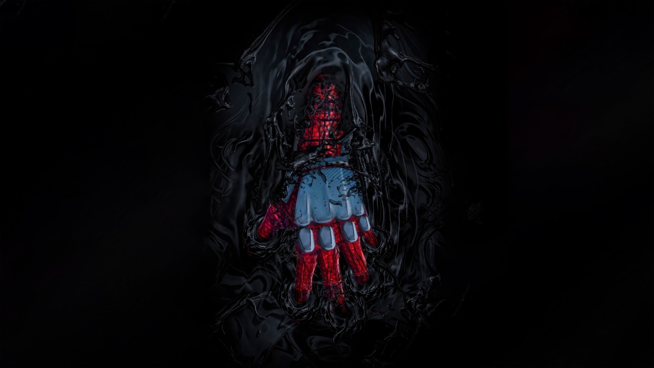 Рука Спайдермена погружается в черную массу