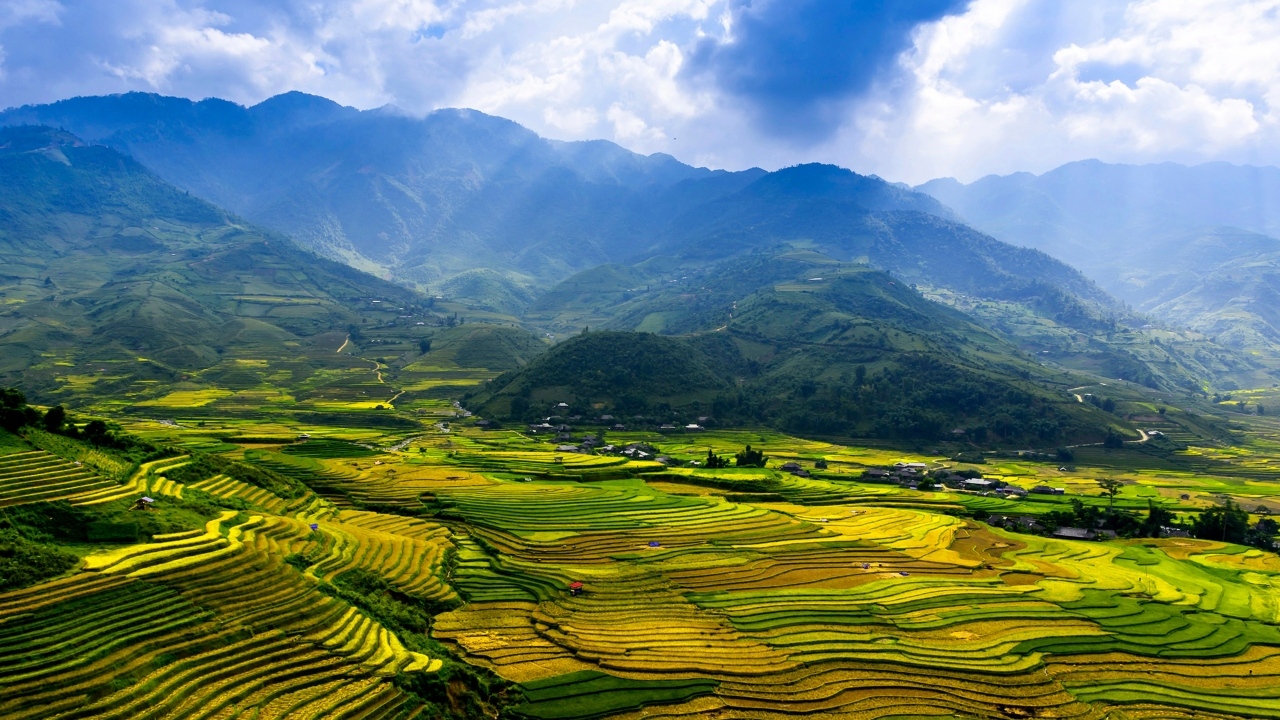 Вид на красивое поле в горах 