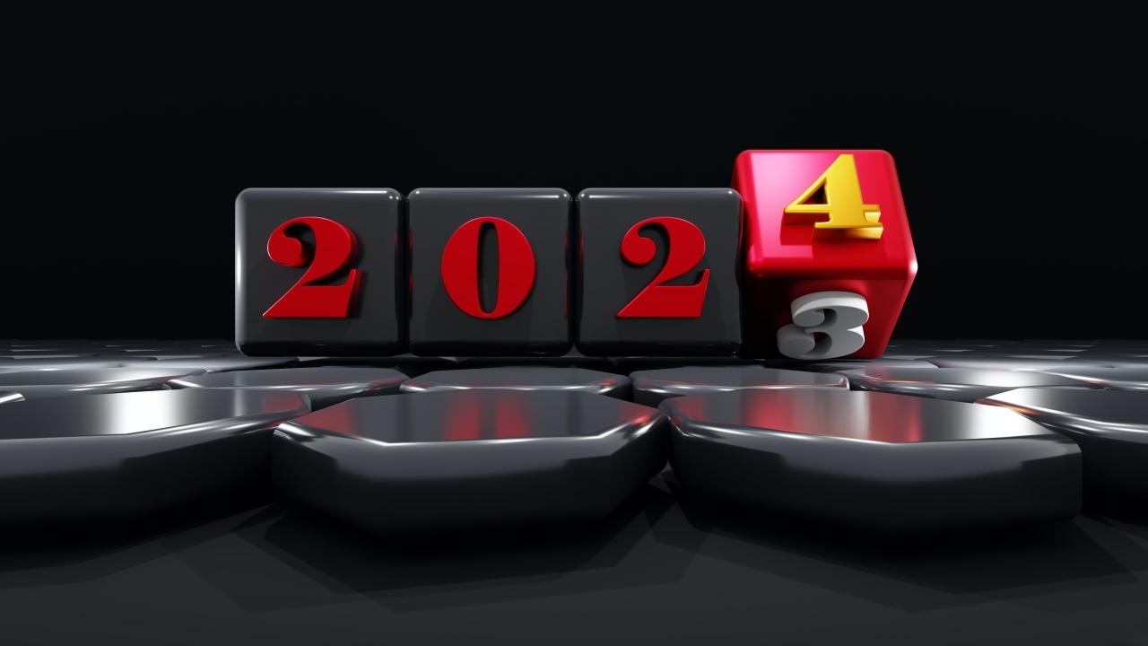 Кубы с цифрами 2024 на черном фоне