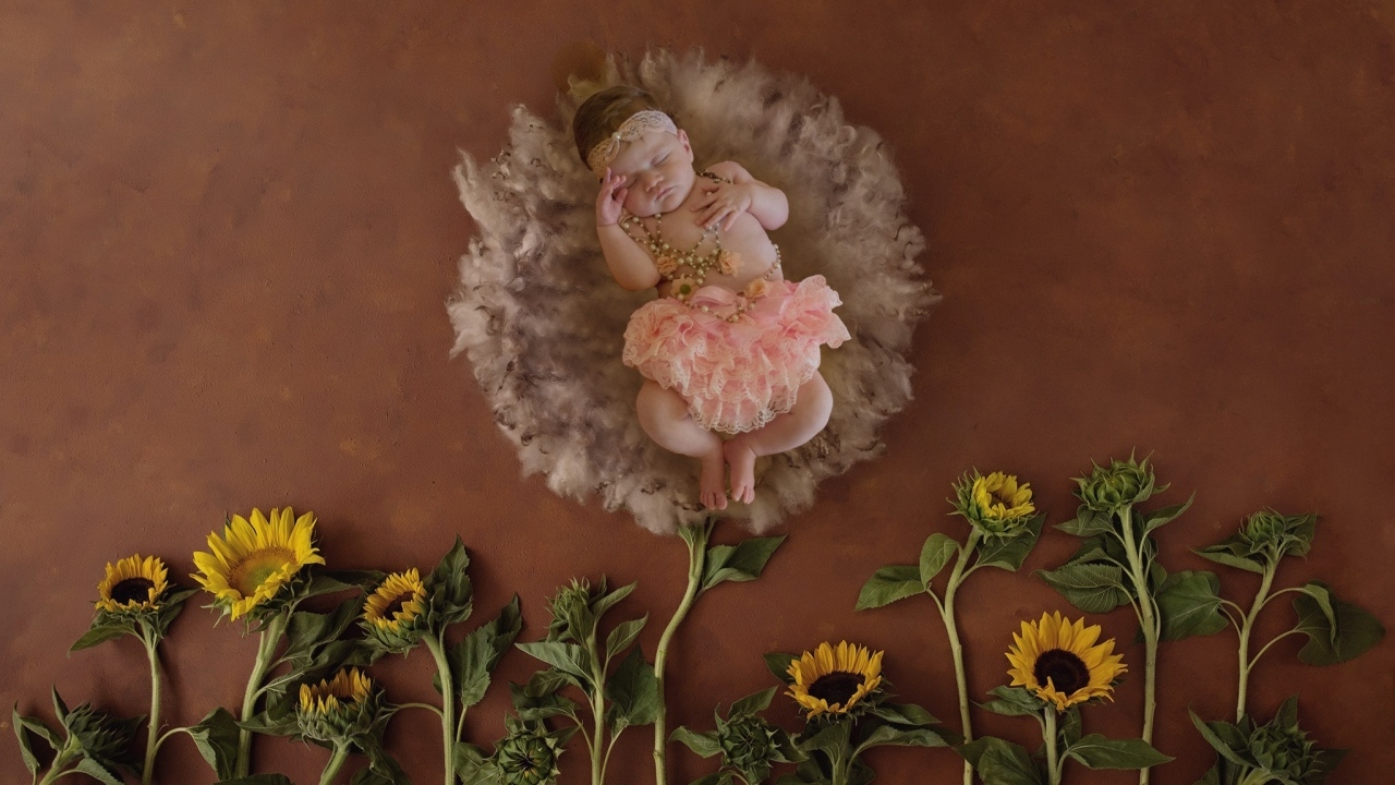 Маленькая девочка с цветами подсолнуха