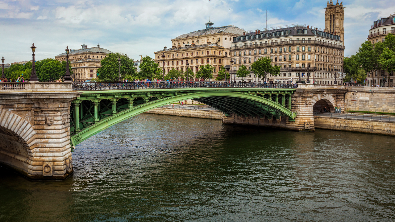 Дома и мост в городе Париж, Франция