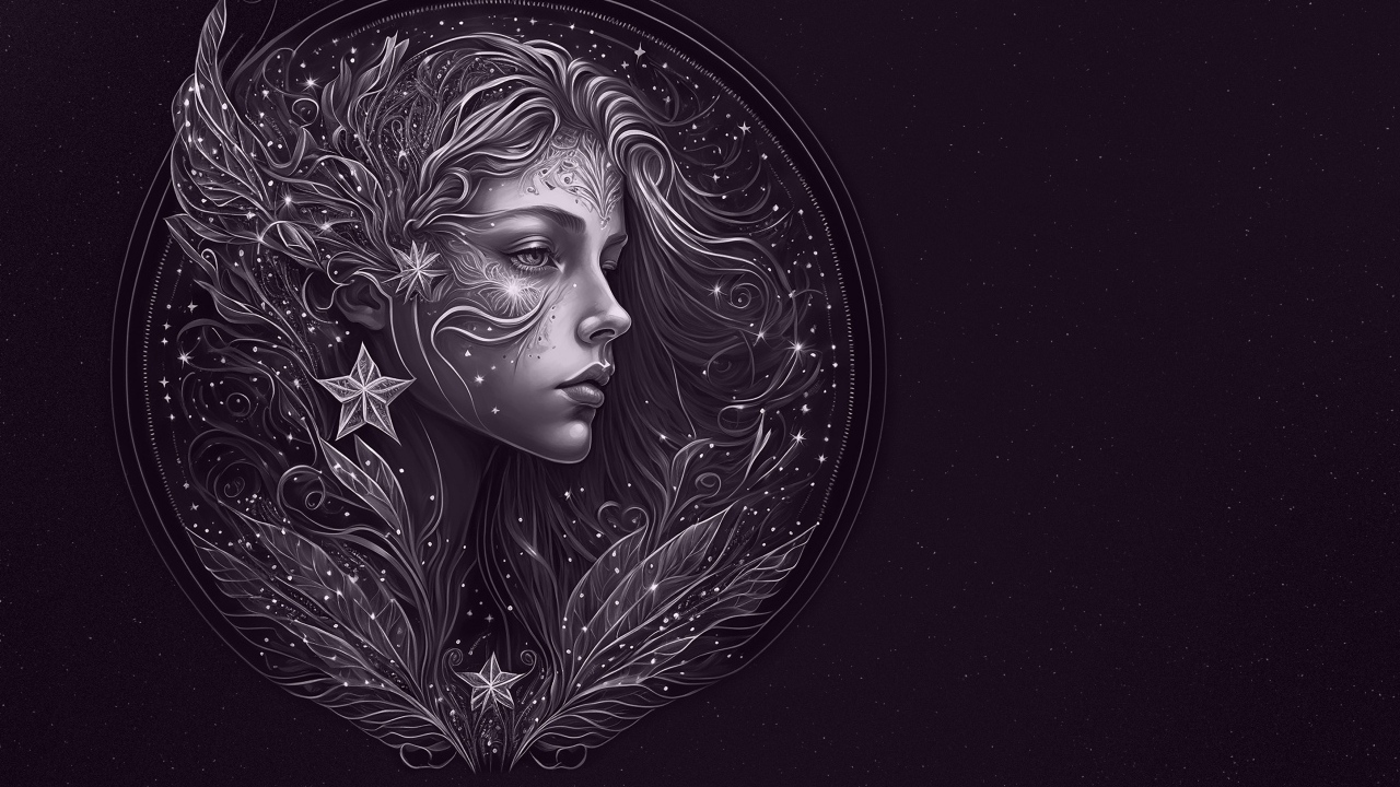 Знак зодиака дева на черном фоне