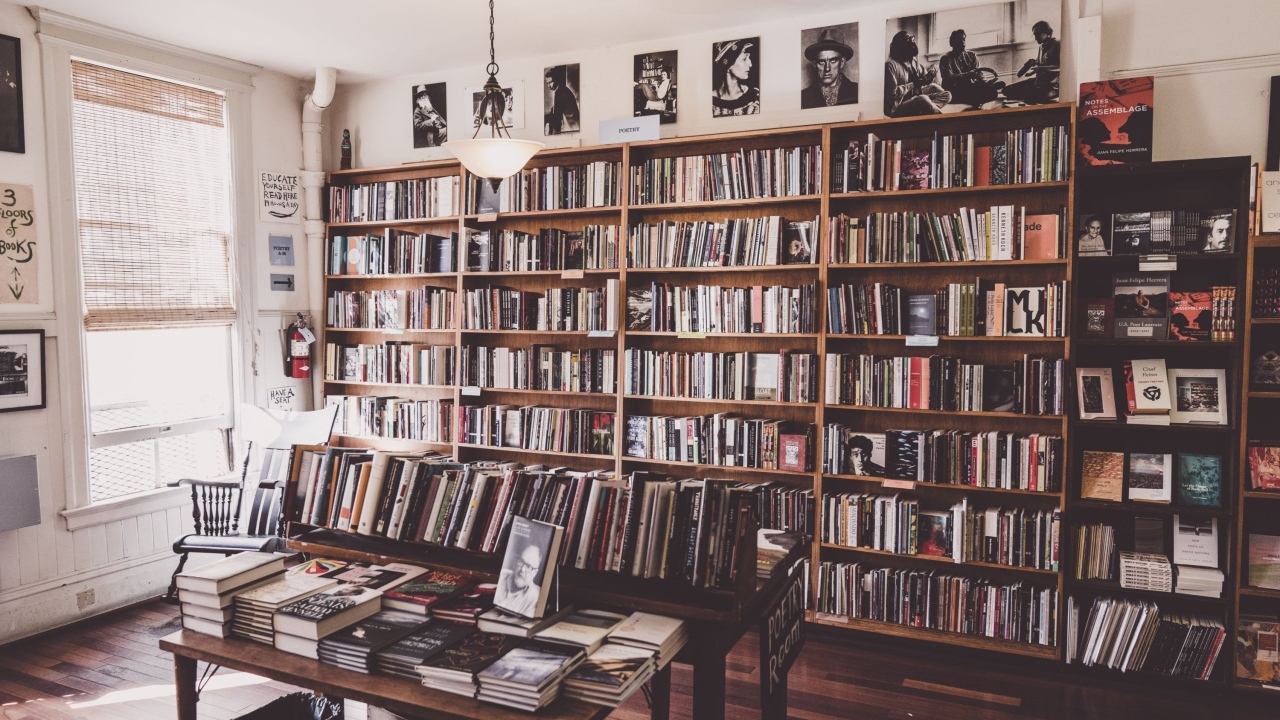 Большой шкаф с книгами в гостиной комнате