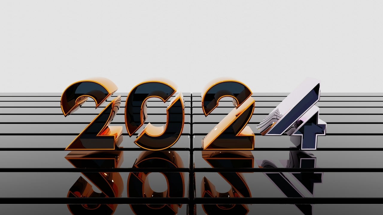 Красивые 3д цифры 2024 на сером фоне