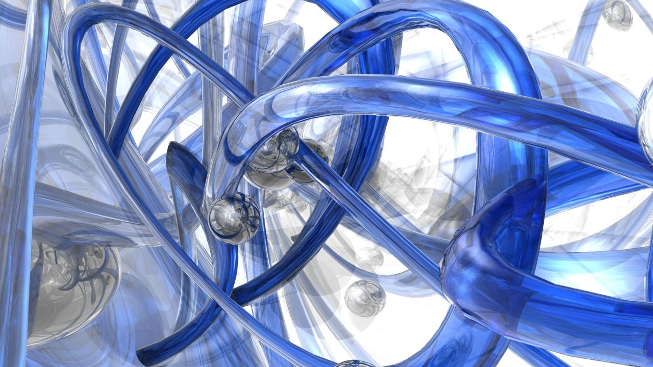 Синие спиральные трубы с металлическими шарами 3д графика
