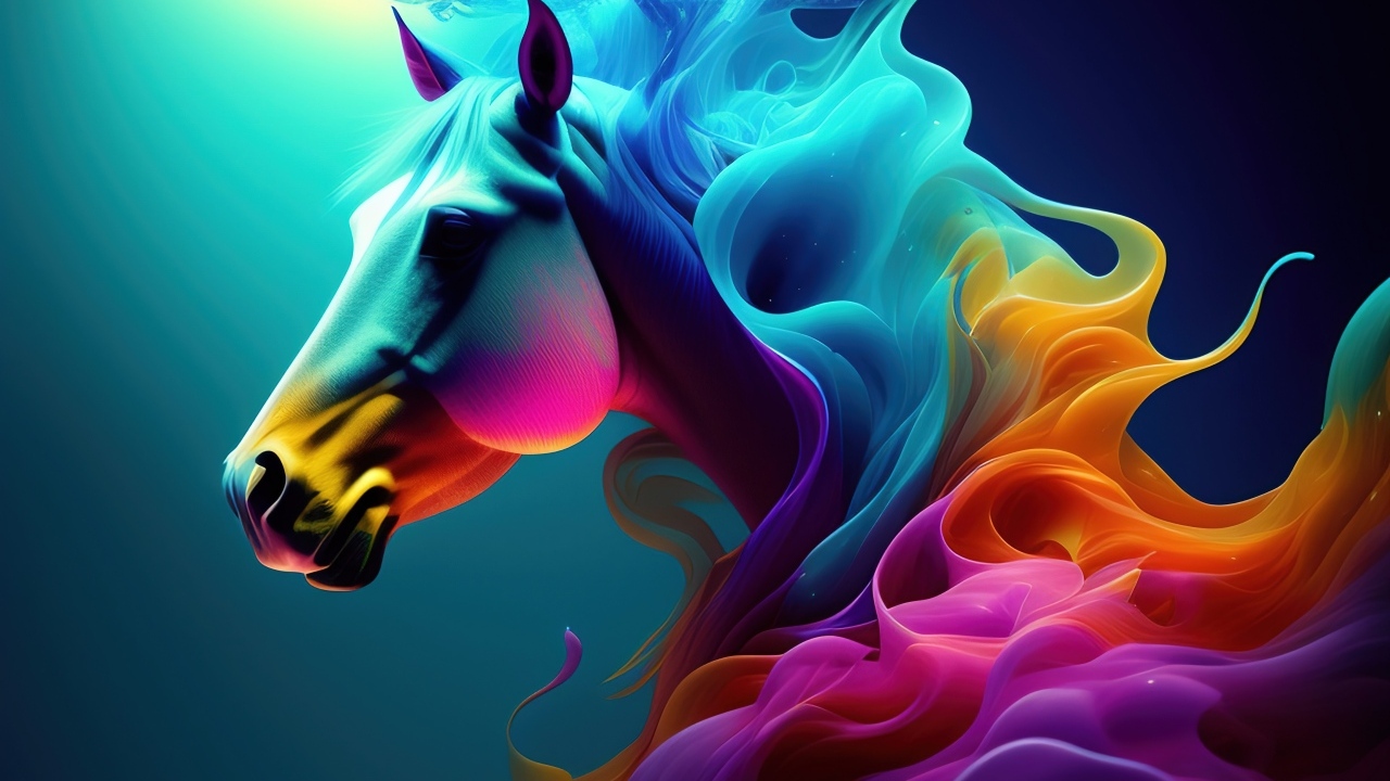 Конь с яркой гривой 3д графика