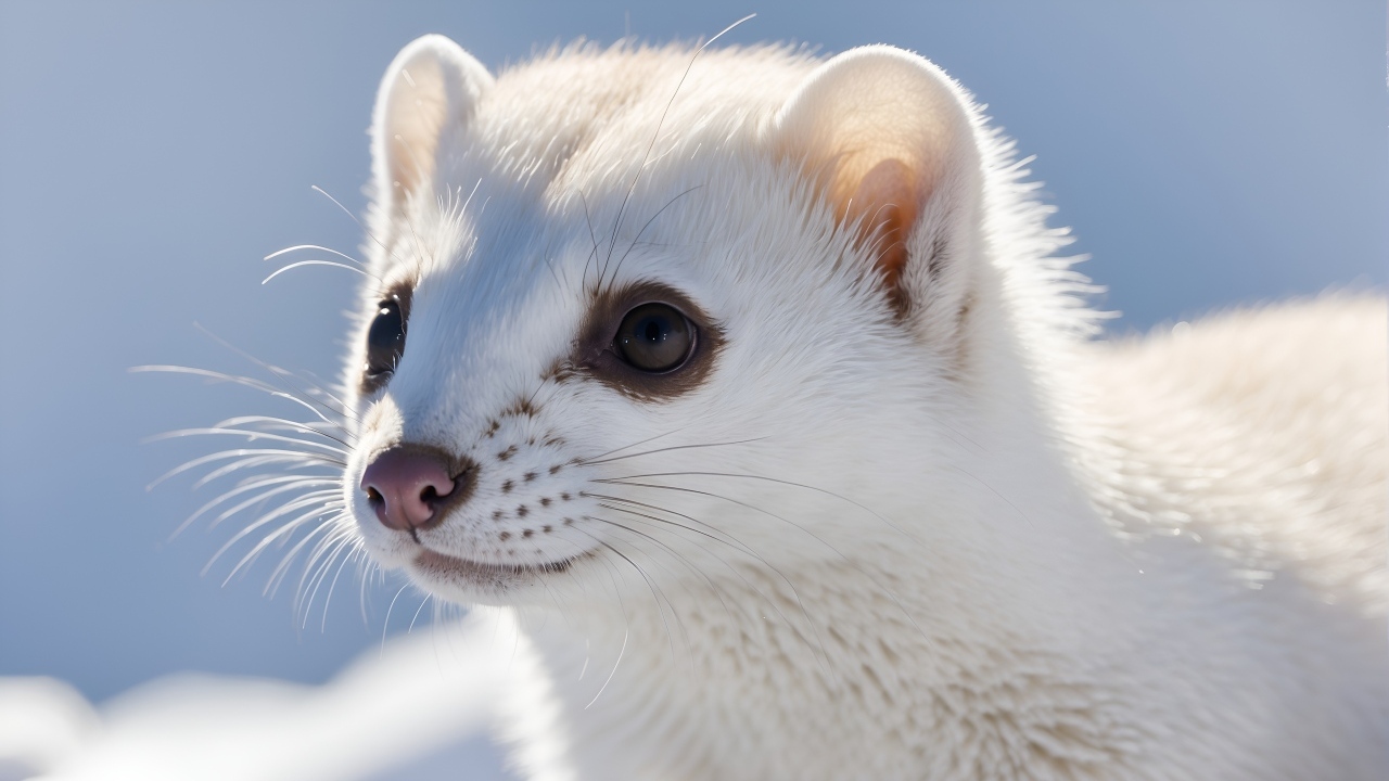 Белая ласка крупным планом