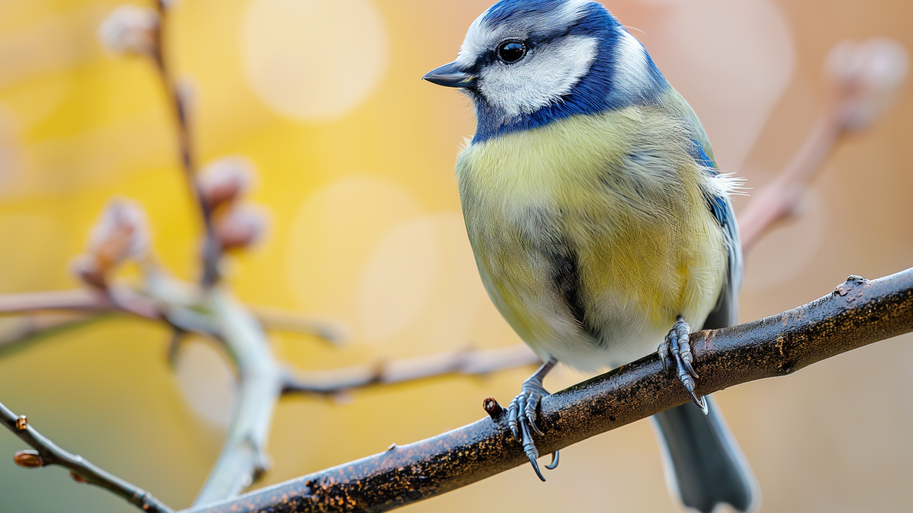 Маленькая синица сидит на ветке