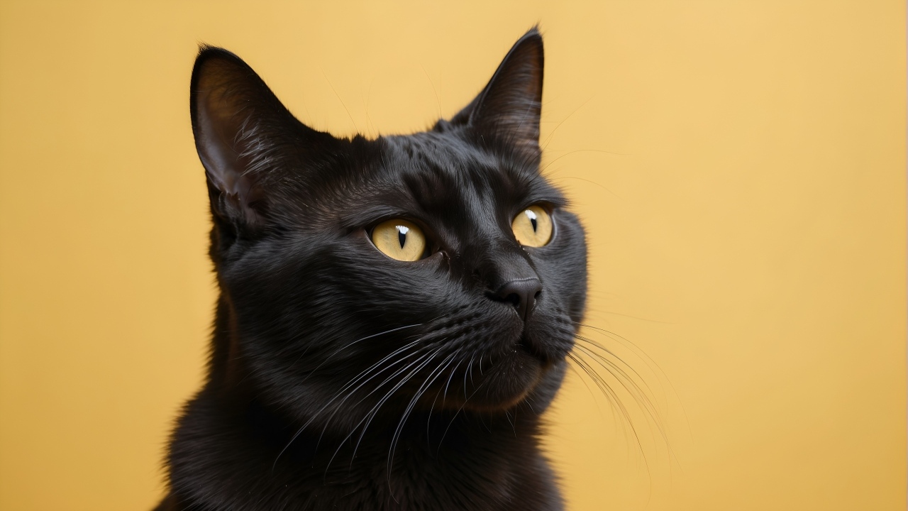 Голова черного кота на коричневом фоне