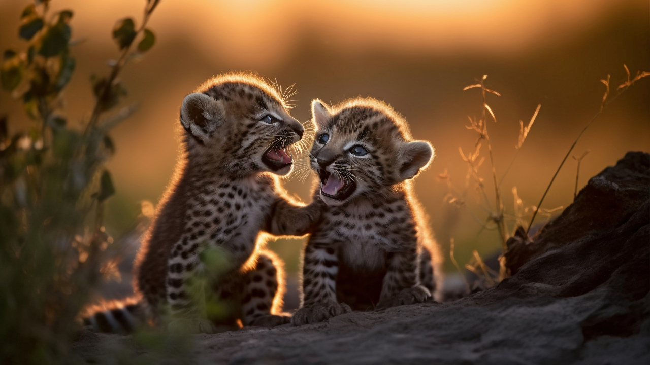 Два маленьких милых детеныша леопарда