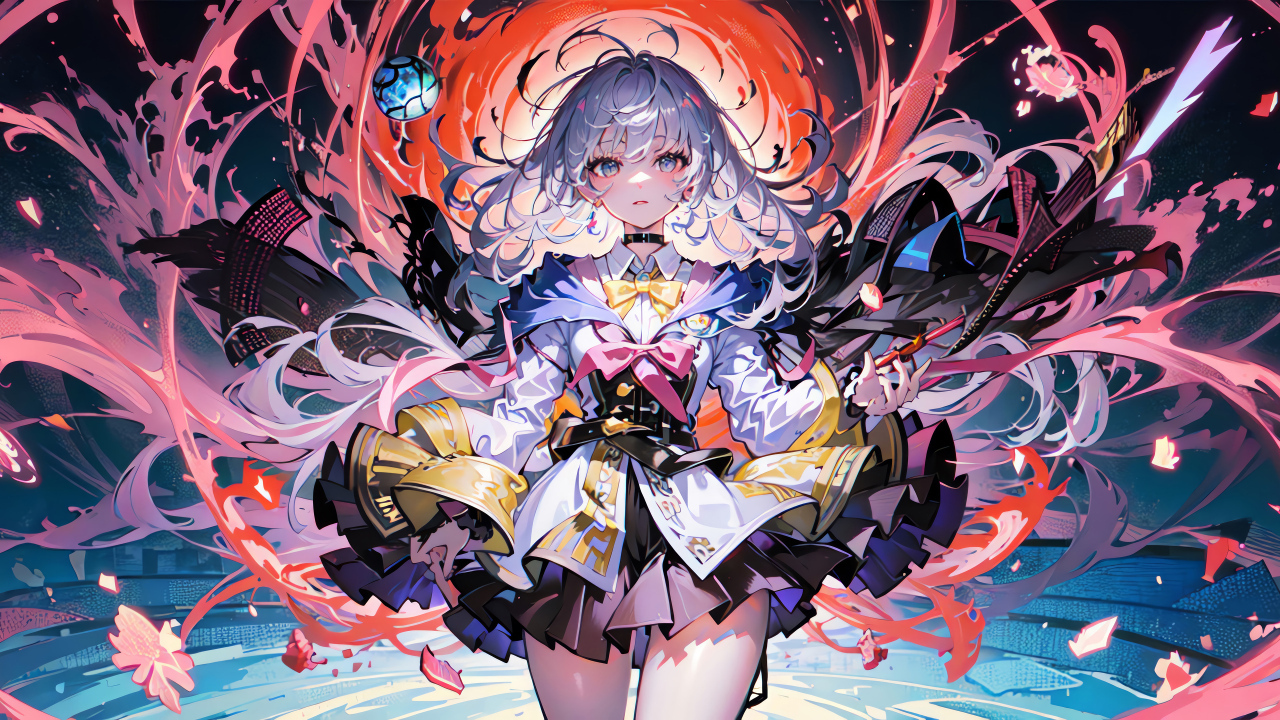 Девушка аниме в пышном платье у магического круга