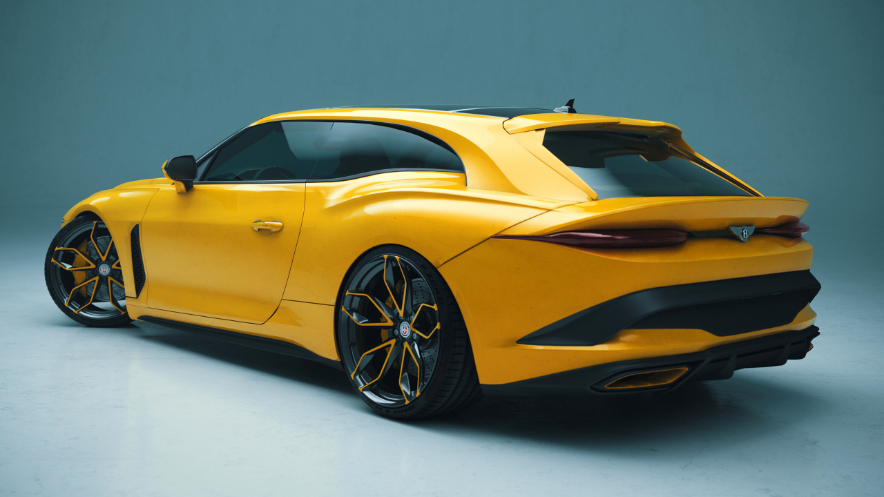 Желтый автомобиль Bentley Mulliner Bacalar вид сзади