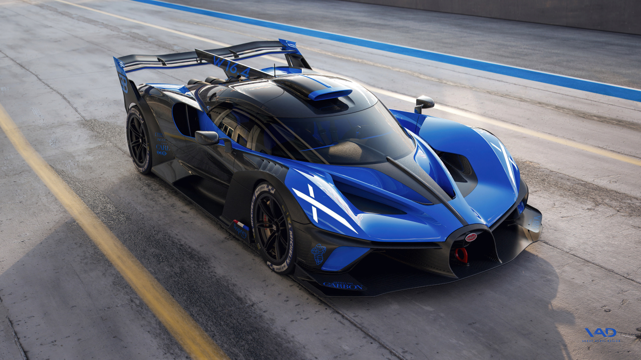 Синий гоночный автомобиль Bugatti Bolide